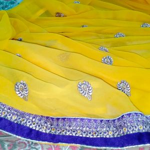 💥Yellow 💛 with Purple 💜 Border Saree