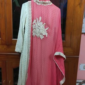 Beautiful Pink & White Dress For Girls