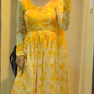 Yellow Anarkali With Duppata And Leggings