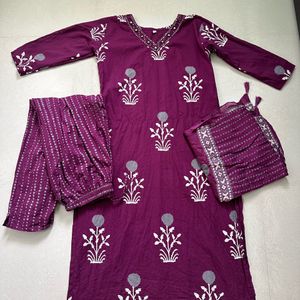 Burgandy Cotton Kurta Set