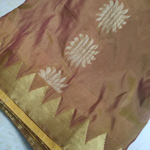 Mustard/Golden Saree With Purple Blouse