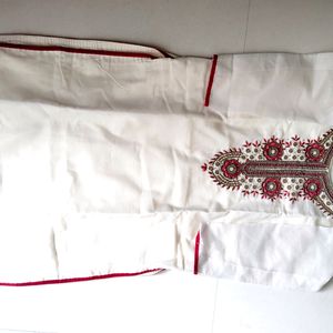 White Kurti With Red Border