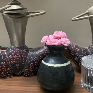 Handmade Wax Rose Flowers In Pot