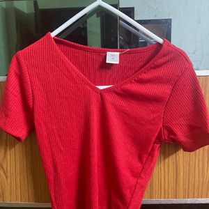 SSS Red Ribbed crop Tshirt Top