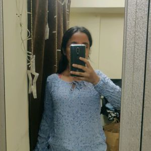 Blue Rayon Printed Full Sleeve Top