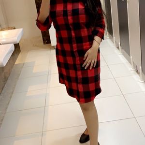 Hancock Red And Black Checks Dress- S Size