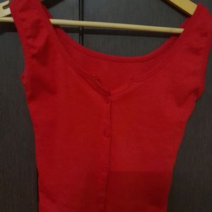 RED Ribbed Crop Top