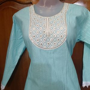 Embroidery Work Beautiful Sky Blue Kurta