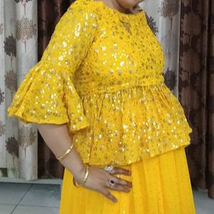 Yellow Mustard Lehnga Choli+ Golden Potli