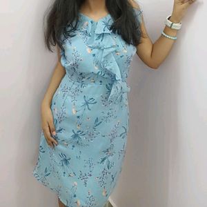 A-line Floral Dress (Light Blue)