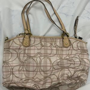 COACH Coded Beige Pink Shoulder Bag