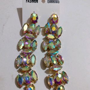 Beautiful White Shiny Stones Hanging Ear Rings