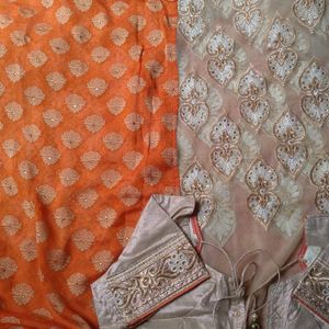 Golden & Orange Saree With bluose