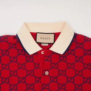 GUCCI Cotton Piquet Polo Shirt With GG RED