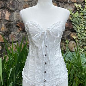 White Textured Corset Top