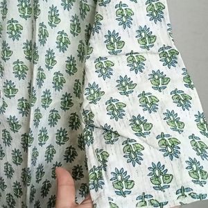 White And Green Printed Cotton Kurta