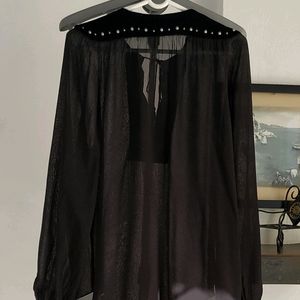 Zara Long Sleeve Tassel Black Velvet Studs Blouse