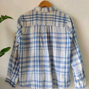 White and Blue Plaid Korean Shirt