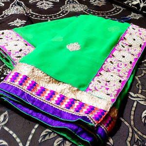 Heavy Designer Pink And Green Saree