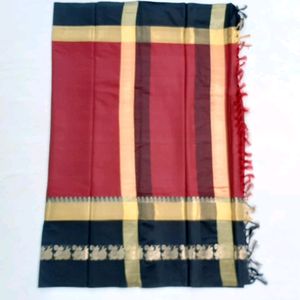 New Duck Butti Border Saree With Pom Po