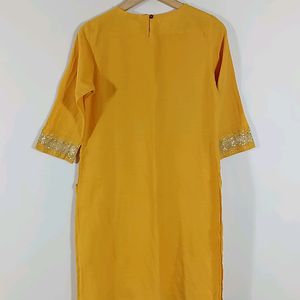 Mustard Yellow Sequence Embroidered  Kurta (Women)