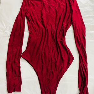 Women Full Sleeve Red Bodysuit