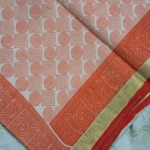 Brick Red & White Saree Print Pattern