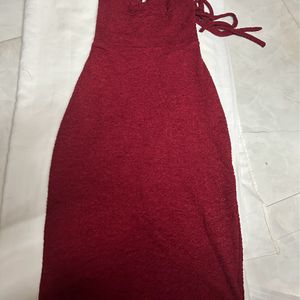 Maroon Backless Bodycon Dress