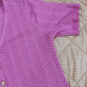 Pink Crop Front Button Top Size S