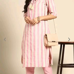 Sangria Pink Stripped Kurta Set