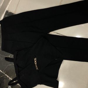 Black Unique Cut Out Blouse+formal Pant Co Ord