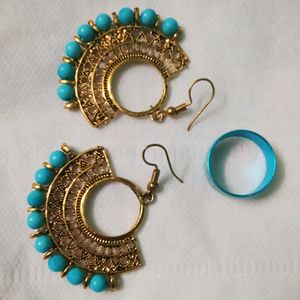 Golden Earrings With Ring Combo