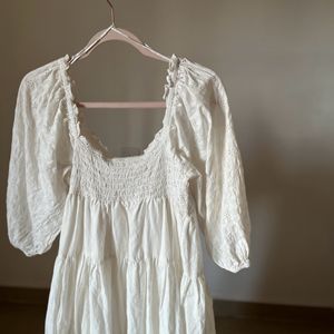 Broderie White Cotton Midi Dress