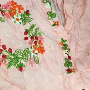 hand worked peach flared sleeves kurti for women