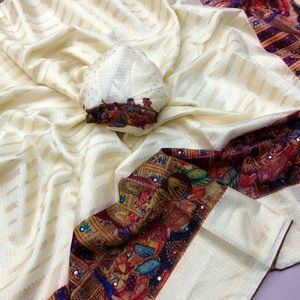 Soft Kota Check With Kalamkari Print Saree