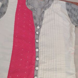 Pink And White Combination Kurta