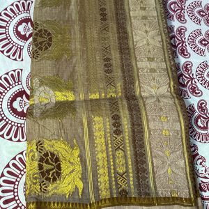 Bomkai Saree In Cream N Brown Border