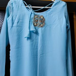 Sky Blue Ethnic Kurti With Neck Detailing