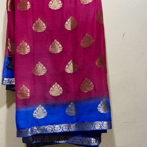 Fancy Dark Pink & Blue Saree