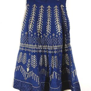 Navy Blue Printed Blouse And Skirt (Women's)