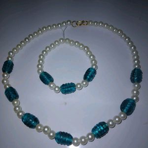 Turquoise Green Stones & Pearls-Necklace & Braclet