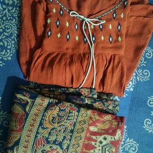Bohemian Women Top With Jaipuri Print Skirt