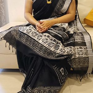 Black And White Linen Saree