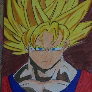 "Handmade Goku Super Saiyan Painting – Anime Fan"