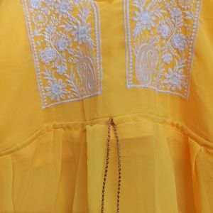 Yellow New Short Chickenkari Kurti