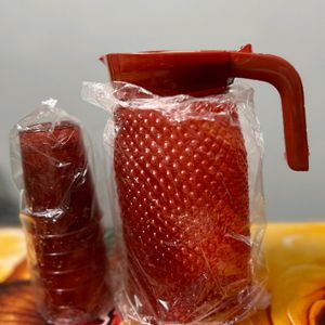 Unbreakable Plastic Water Jug With 6 Glasses