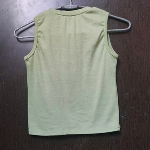 Mud Green Crop Tank Top In Ribbed Material