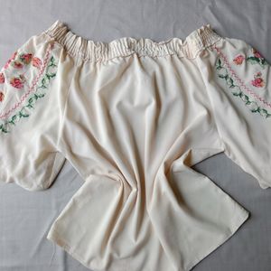 New Embroidery Premium Off Shoulder Cream Blouse