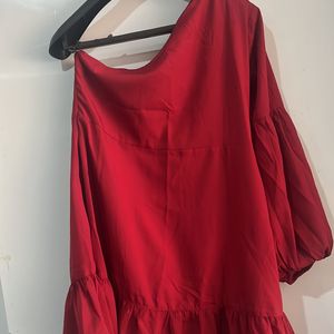 One shoulder Maroon Party Dress