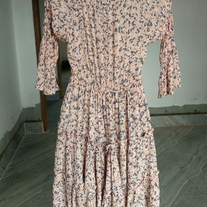 Mystic Pink Printed A Line Dress